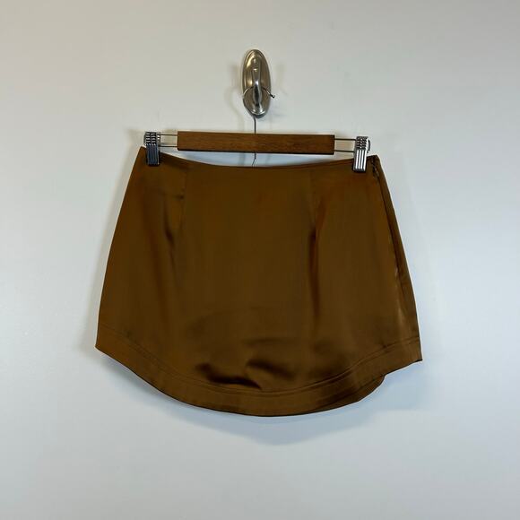 RoAri Stella Satin Brown Mini Skirt Vegan Silk Women’s Size Small - Picture 3 of 8